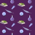 gouache magic seamless pattern with magic book and crystall Royalty Free Stock Photo