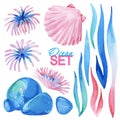 Gouache ocean gentle set with aglae, stone and shell