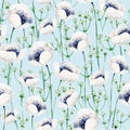 Gouache seamless pattern with Anemones in a blue background. Clipart for art work and weddind design