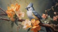 Gouache Trompe-l\'oeil Painting: A Unique Tufted Titmouse In Shining Yellow