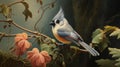 Gouache Trompe-l\'oeil Painting: A Unique Tufted Titmouse In Shining Yellow