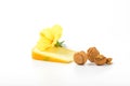 Gouda cheese with walnuts and hibiscus Royalty Free Stock Photo