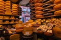 Display of traditional Dutch cheese at local cheese shop in Gouda, the Netherlands Royalty Free Stock Photo