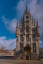 ouda Town Hall on Market square, Netherlands on a sunny day. Stadhuis van Gouda a historical building in center of the city Royalty Free Stock Photo