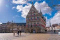 ouda Town Hall on Market square, Netherlands on a sunny day. Stadhuis van Gouda a historical building in center of the city Royalty Free Stock Photo