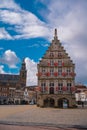 ouda Town Hall on Market square, Netherlands on a sunny day. Stadhuis van Gouda a historical building in center of the city Royalty Free Stock Photo