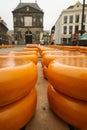 Gouda - Netherlands -2022 - start of the touristic cheese market with children and old farmers and cheesemakers to demontrate