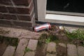 Gouda, South Holland/the Netherlands - March 1 2020: Double Strike energy drink soda can found on the floor thrown away on the