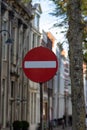 Gouda, South-Holland/The Netherlands - October 27 2018: Traffic sign in narrow one-way street