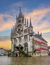 Gouda Town Hall on Market square at sunset, Netherlands Royalty Free Stock Photo