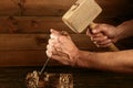 Gouge wood chisel carpenter tool hand hammer Royalty Free Stock Photo