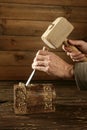 Gouge wood chisel carpenter tool hand hammer Royalty Free Stock Photo