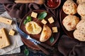 Gougeres, cheese puffs balls on a clay plate Royalty Free Stock Photo