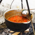 Goulash in cauldron