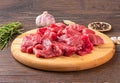 Goulash - pieces of beef or lamb meat on a cutting board Royalty Free Stock Photo