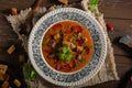 Goulash soup with beef and spicy sausage Royalty Free Stock Photo