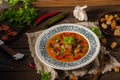 Goulash soup with beef and spicy sausage Royalty Free Stock Photo