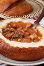 Goulash soup in a bread bowl Royalty Free Stock Photo