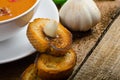 Goulash soup with crispy garlic toast Royalty Free Stock Photo