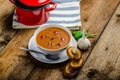 Goulash soup with crispy garlic toast Royalty Free Stock Photo