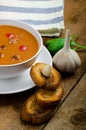 Goulash soup with crispy garlic toast Royalty Free Stock Photo