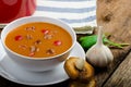 Goulash soup with crispy garlic toast Royalty Free Stock Photo