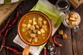 Goulash soup with croutons and potatoes Royalty Free Stock Photo