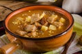 Goulash soup with croutons and potatoes Royalty Free Stock Photo