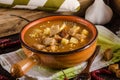 Goulash soup with croutons and potatoes Royalty Free Stock Photo