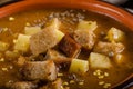 Goulash soup with croutons and potatoes Royalty Free Stock Photo