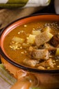 Goulash soup with croutons and potatoes Royalty Free Stock Photo