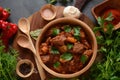 Goulash traditional Hungarian Beef Meat Stew or Soup with vegetables and tomato sauce Royalty Free Stock Photo