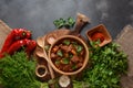 Goulash traditional Hungarian Beef Meat Stew or Soup with vegetables and tomato sauce, Royalty Free Stock Photo