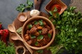 Goulash traditional Hungarian Beef Meat Stew or Soup with vegetables and tomato sauce Royalty Free Stock Photo