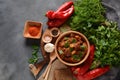 Goulash traditional Hungarian Beef Meat Stew or Soup with vegetables and tomato sauce, Royalty Free Stock Photo