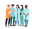 Goup of medical people together. Community of doctors, nurses, medic staff. Professional team flat vector design