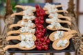 gourmet appetizers on the plate beautifully decorated cakes sweets Royalty Free Stock Photo