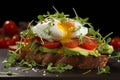 Gourmet avocado toast topped with poached eggs Royalty Free Stock Photo