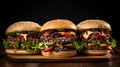Gourmet Beef and Veggie Craft Burgers - Flat Lay on Black Background with Sesame Seeds - Top View