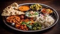 Gourmet bowl with healthy rice, meat, and vegetables generated by AI