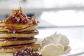 Gourmet breakfast pancakes with bacon bits Royalty Free Stock Photo