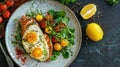 Gourmet Breakfast Plate with Fried Eggs and Avocado Toast