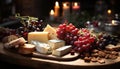 A gourmet buffet bread, wine, cheese, fruit, and variety generated by AI Royalty Free Stock Photo