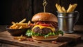 Gourmet Burger Delight: Savory Beef Patty with Melted Cheese and Crispy Bacon