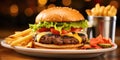 Gourmet Burger and Fries - All-American Comfort - Juicy and Irresistible - Classic Diner Vibes