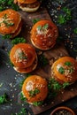 Gourmet burgers with sesame seeds and parsley