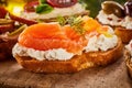 Gourmet canape with smoked salmon and dill