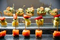 Gourmet Canapes and Fruit Skewers Catering Display Royalty Free Stock Photo