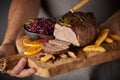 Gourmet carved roast venison with vegetables Royalty Free Stock Photo