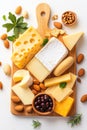 A gourmet cheese board with assorted cheeses, nuts, and olives offers a delightful experience Royalty Free Stock Photo
